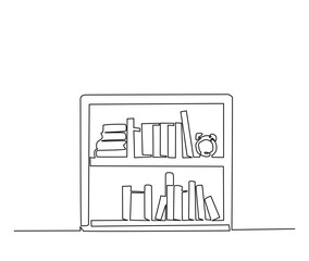 Continuous one line drawing of library bookshelf furniture. Bookcases with books simple line art vector design.