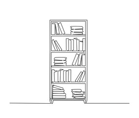 Continuous one line drawing of library bookshelf furniture. Bookcases with books simple line art vector design. © Line addict