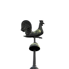 Vintage weather vane in the shape of a rooster isolated on white