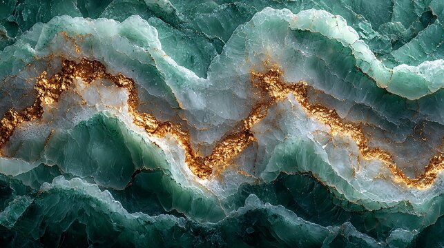 A smooth, pastel green marble background adorned with fine gold veins, offering a serene and luxurious vibe