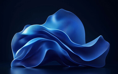 Fototapeta premium Abstract Blue Shape with Fluid Curves and Volumetric Lighting on Dark Background in Monochromatic Green Palette. High-Resolution, Sharp Focus Studio Design.