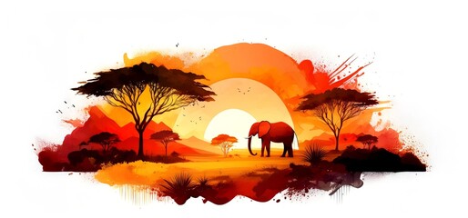 Afrikanische Safari mit dem Elefant Aquarell Abbildung