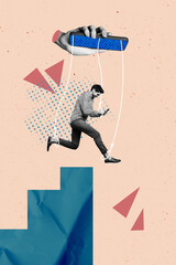 Creative abstract template collage of climb ladder fall social media addiction unusual fantasy...