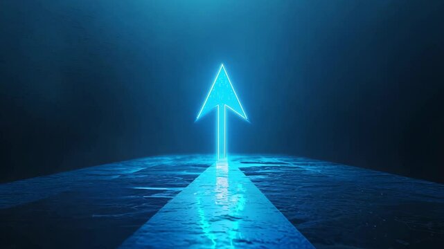 Blue arrow showing up with blue shades on a dark background
