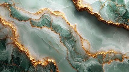 Fototapeta premium A light pastel green marble texture with intricate gold veins weaving across, evoking calmness and elegance