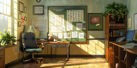 Hospital Chaplain's Office Wall: Displaying spiritual support resources, prayer requests, and a board with chaplaincy program information.