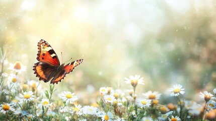 Fototapeta premium Colorful Butterfly Among Blooming Flowers