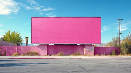Obraz premium Billboard with a plain pastel pink background advertising a fashion brandâ€™s latest collection, Imagery with Art