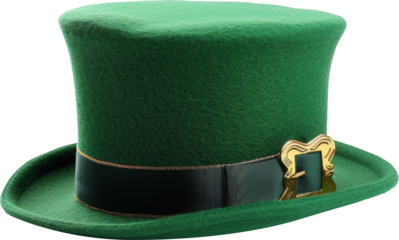 A green top hat with a gold buckle.