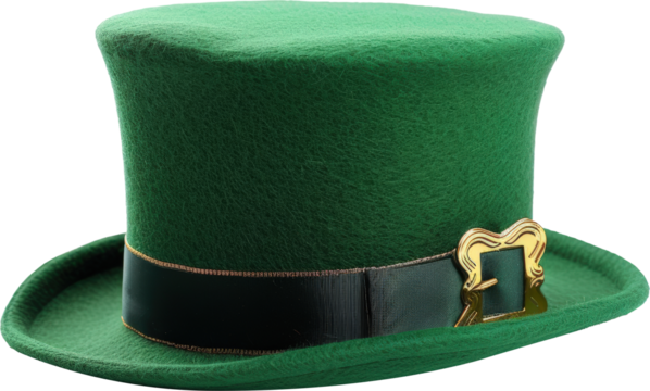 A green top hat with a gold buckle.