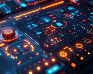 Obraz premium Smart home technology control panel with sleek interface, vibrant lighting, futuristic design, high-tech feel