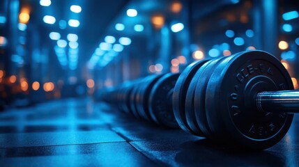 Fototapeta premium Strength training in a modern gym, dynamic poses, vibrant equipment, soft lighting, high-energy atmosphere, realism