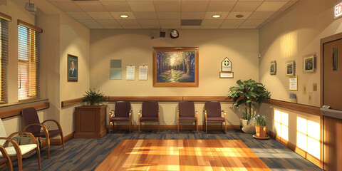 Hospital Chaplain's Office Wall: Featuring spiritual support resources, prayer requests, and a board with chaplaincy program information