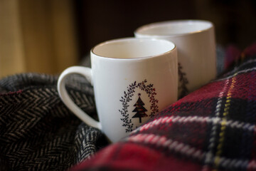 cup of hot tea with lemon and  coffin scarf.