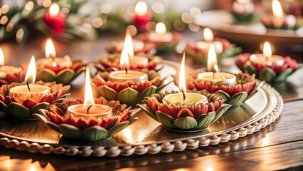 Loy Krathong Celebration: Beautifully Illustrated Floating Lantern with Glowing Candles on a White Background, Capturing the Warmth and Festive Atmosphere of the Festival