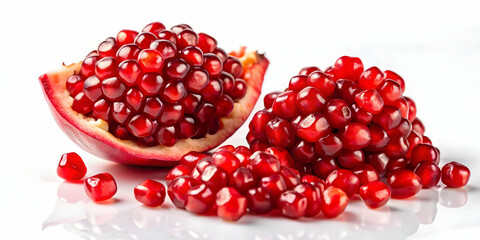 3D Close-Up Macro Shot of Vibrant Red Pomegranate Seeds on White Background - Captivating Juiciness and Texture Highlighted