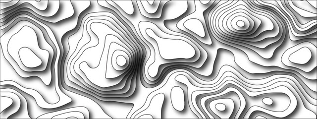 White background topography contour map with black curve lines. Geography contour map linear background vector illustration. White topology and topography vector design