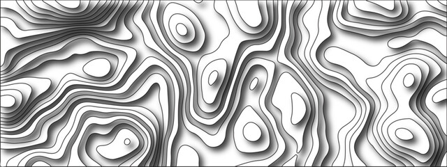Fototapeta premium White background topography contour map with black curve lines. Geography contour map linear background vector illustration. White topology and topography vector design