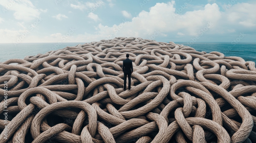 Poster tangled path: a long, winding path filled with knots and tangles, representing the complicated and d