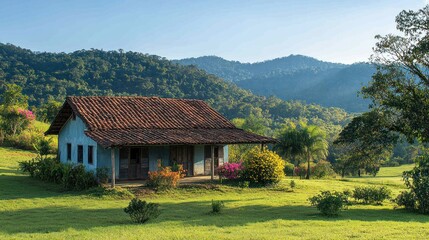 Obraz premium Rural House in Mountainous Landscape