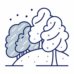 snow covered trees bending under the force 