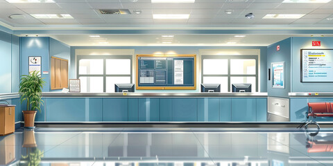 Hospital Billing Department Wall: Featuring insurance billing guidelines, payment plan options, and a board with billing inquiries contact information