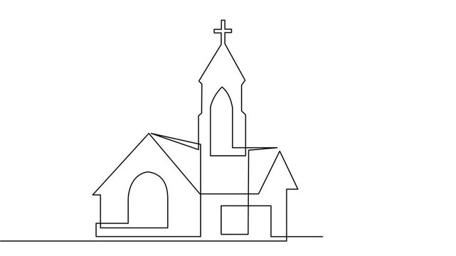 Church One line drawing isolated on white background template	
