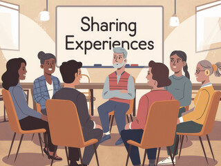 Diverse group engaged in sharing experiences during a community meeting