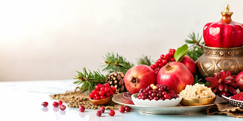Close Up of Colorful Seasonal Decor for Yalda Night: Capturing Textures and Vibrant Details in a Slow Pan Photography Concept