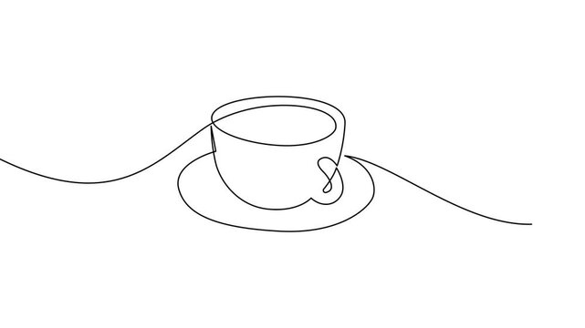Cup continuous line art. Coffee or tea cup one line drawing. Hot drink with steam	
