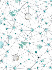 Seamless Pattern of Minimalist Globes Connected by Network Lines - Global Connection and Solidarity in the Fight Against AIDS | Smart Flat Vector Illustration