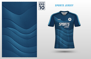 T Shirt sport jersey design template with wavy line pattern background. Sport uniform in front view. Shirt mock up for sport club. Vector Illustration