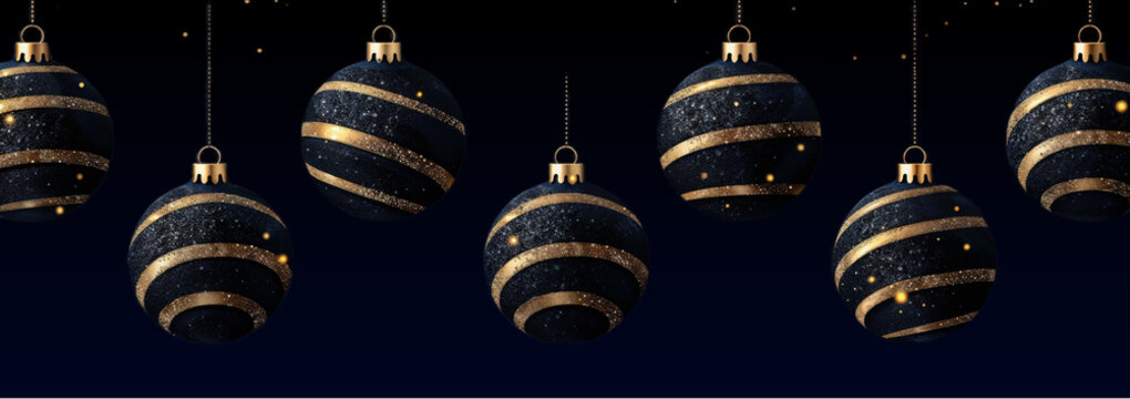 Elegant black and gold Christmas ornaments  background design,  Christmas banner, 
