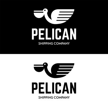 Pelican logo in simple modern style symbolizes speed strength and professionalism ideal for shipping and fishing company