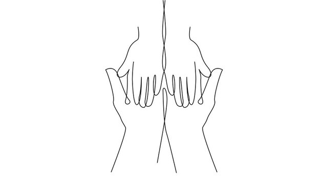 Baby child holding adult hands continuous line drawing. Vector illustration on white background
