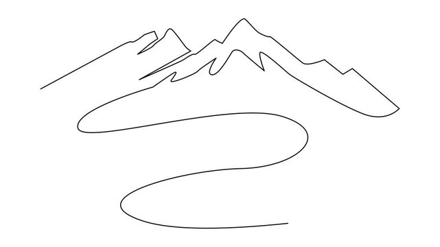 One continuous line drawing of mountain range landscape template