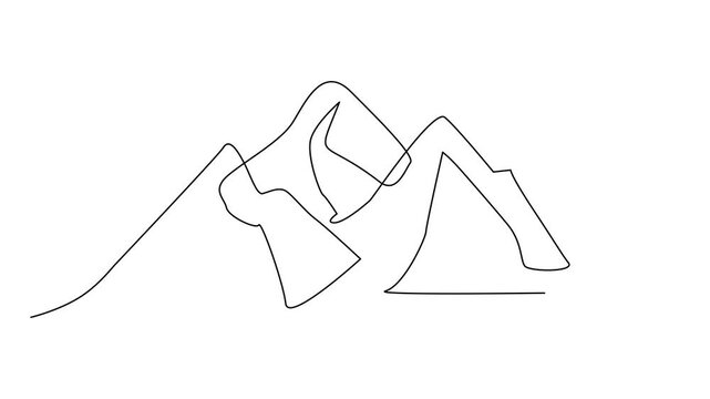 One continuous line drawing of mountain range landscape template