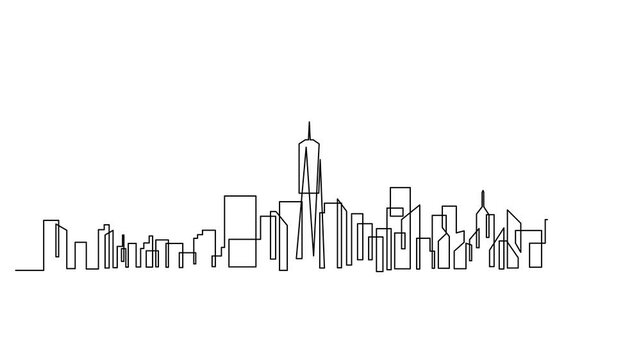 One single line drawing New York city skyline United States. template	
