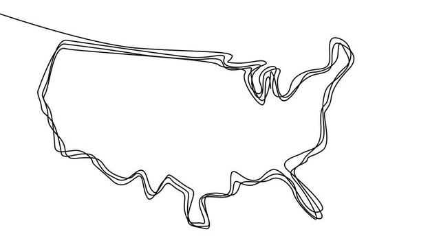 USA map one continuous line drawing. Country single line contour map, shape of country. template	
