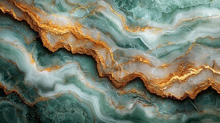 Fototapeta premium A soft pastel green marble background with intricate golden veins running across, offering a serene and refined feel
