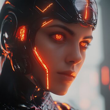 Cybernetic supergirl cyborg, glowing parts, futuristic technology, VFX volume fog, impressive and surreal 