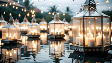 Obraz premium 3D Vector Illustration of a Loy Krathong Festival with Floating Gems, Isolated on White Background, Showcasing Sparkling Details and Festive Atmosphere
