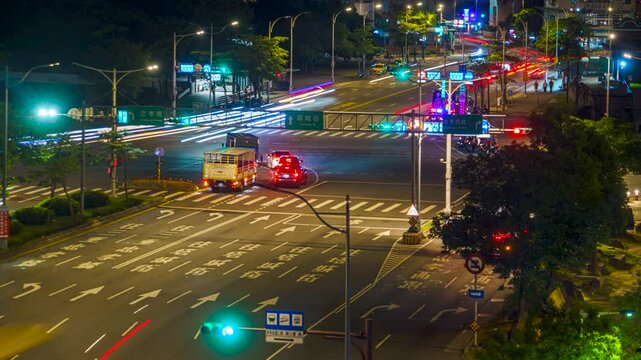 Intersection Night Traffic Timelapse in Ximen area, Taipei, Taiwan 