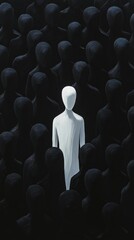 Obraz premium White figure standing out among dark crowd, individuality concept