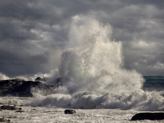 Dramatic big sea wave splash