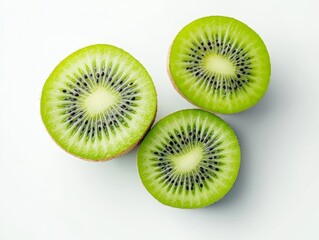 Fototapeta premium Freshly Cut Kiwi Fruit Sliced In Half Revealing Its Vibrant Green Flesh And Soft Texture