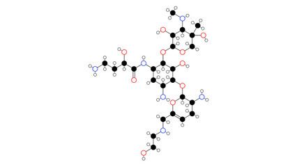plazomicin molecule, structural chemical formula, ball-and-stick model, isolated image antibiotic