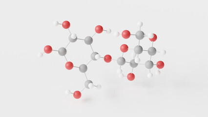 lactose molecule 3d, molecular structure, ball and stick model, structural chemical formula milk sugar