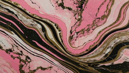 glittery pink and olive green abstract pattern on a marbled background, highlighted by black lines 