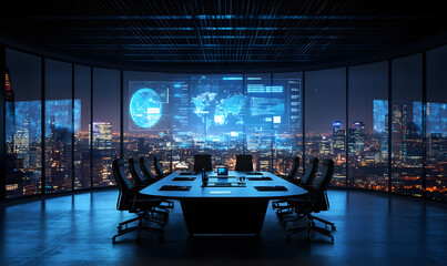 Futuristic Business Collaboration: AI-Driven Strategies, Augmented Reality Insights, Virtual Reality Simulations, and Holographic Financial Data for Smart Office Innovation